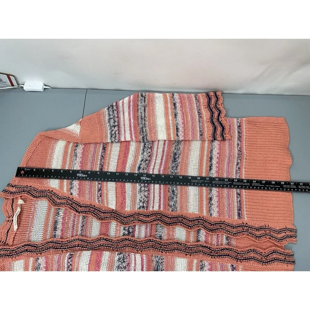 Soft Surroundings Cardigan Sweater Open Front Tunic Stripes Coral Pink Womens L - Picture 8 of 9